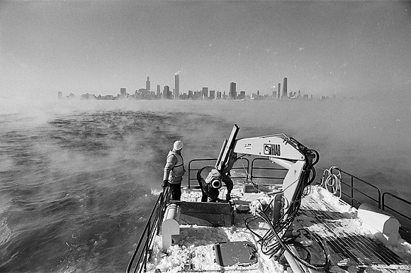 Department of Energy boat in frozen Lake Michigan (ST-16001745-0063)